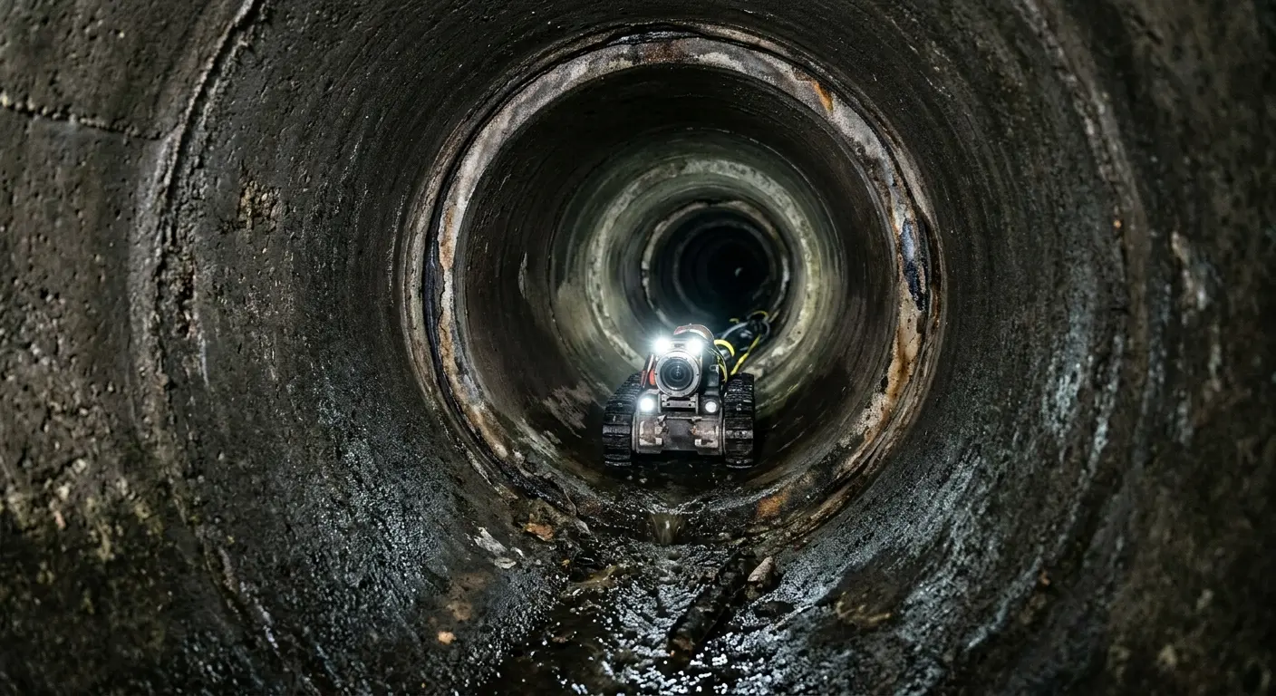 Robotic sewer camera inspecting pipe interior for Sewer Line Repair in Gray